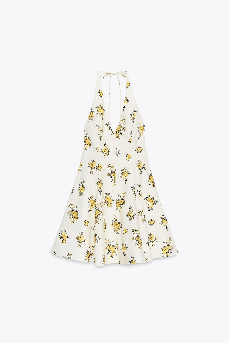 ROBE COURTE HALTER À IMPRIMÉ FLEURS