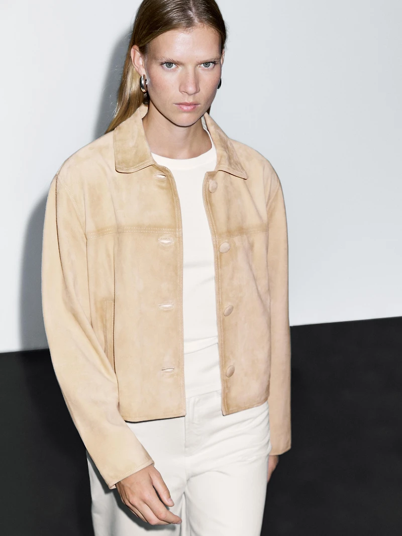 Short suede leather jacket