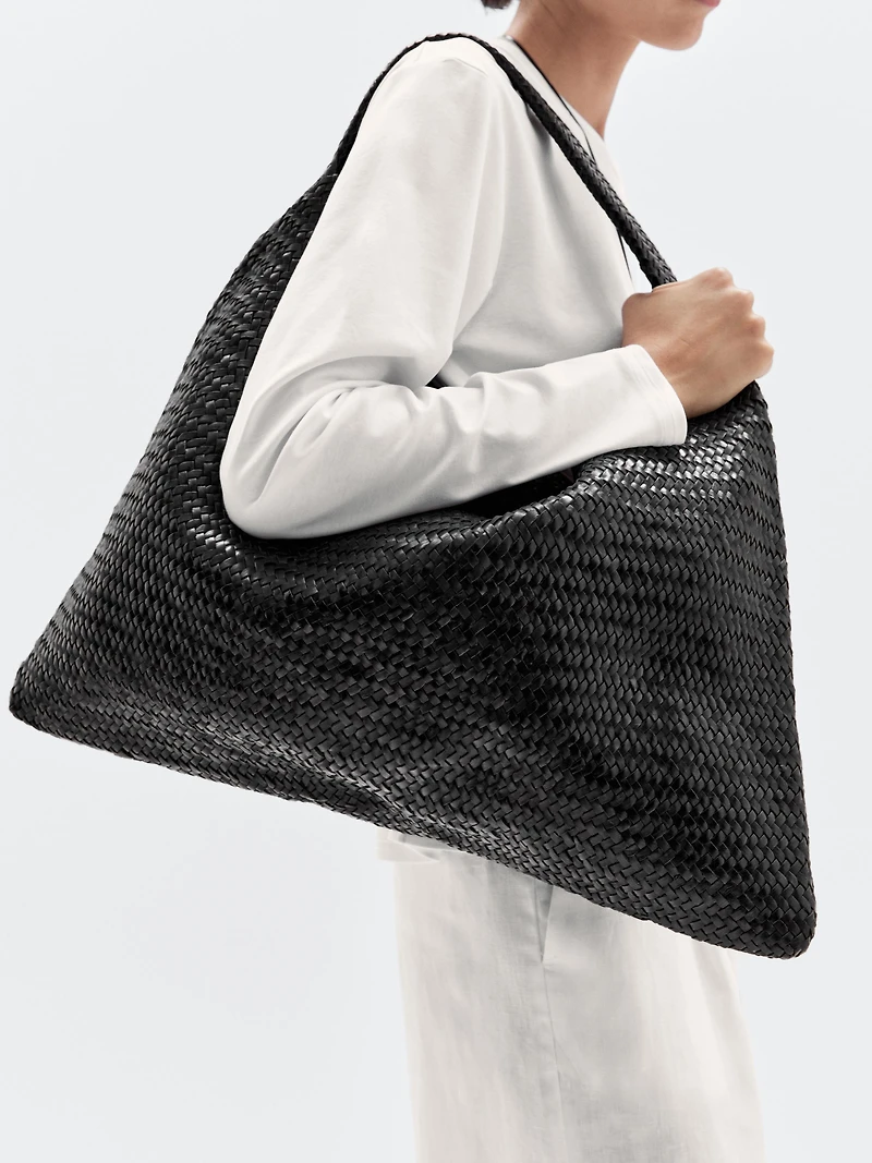 Nappa leather woven maxi tote bag
