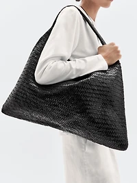 Nappa leather woven maxi tote bag