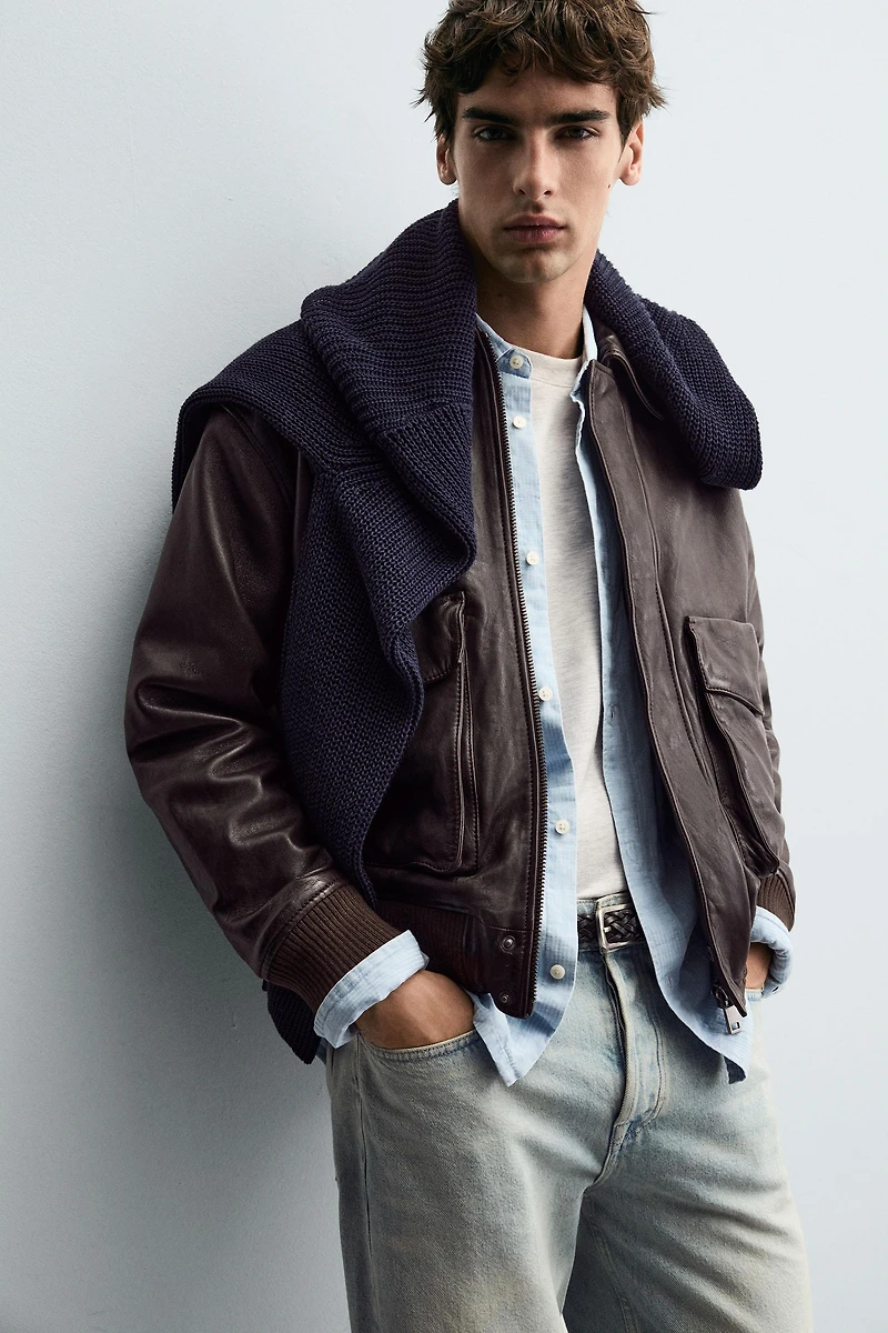 VESTE EN CUIR À POCHES