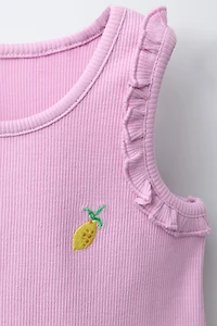 EMBROIDERED RIBBED SLEEVELESS T-SHIRT