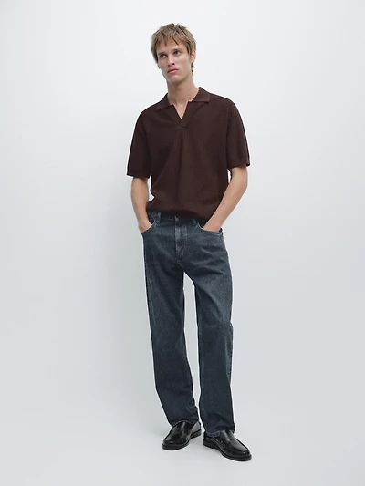 Pull polo en maille jacquard