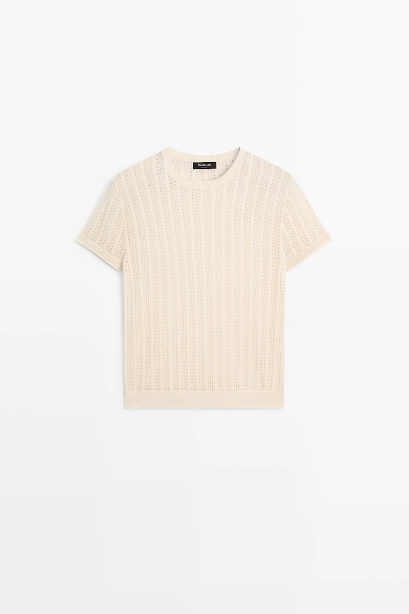 Short sleeve cutwork knit top