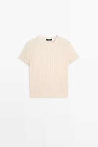 Short sleeve cutwork knit top
