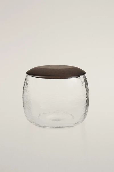 ACACIA WOOD AND GLASS BATHROOM ORGANIZER JAR