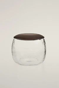 ACACIA WOOD AND GLASS BATHROOM ORGANIZER JAR