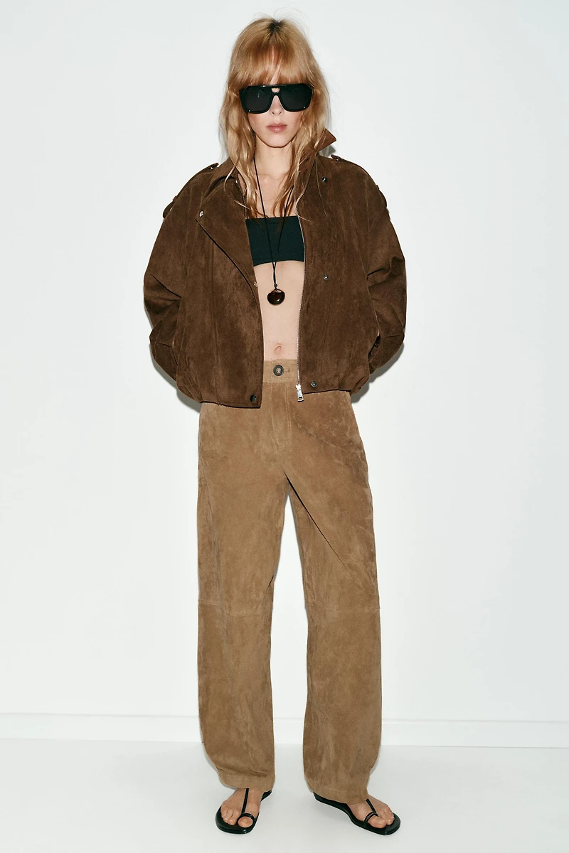 OVERSIZED FAUX SUEDE BIKER JACKET