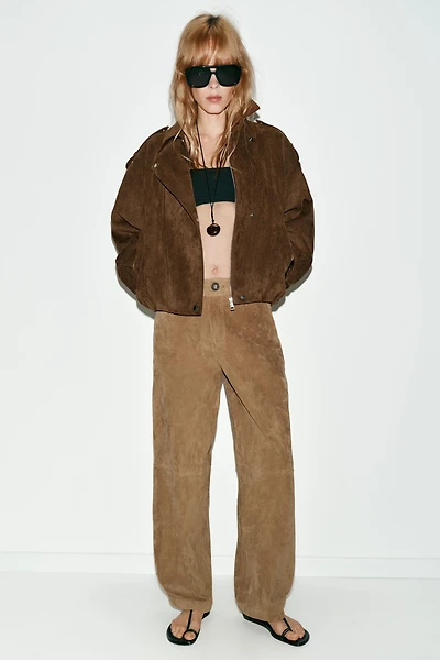 OVERSIZED FAUX SUEDE BIKER JACKET