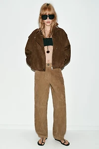 OVERSIZED FAUX SUEDE BIKER JACKET