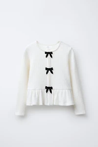 RIBBED SOFT TOUCH SHIRT WITH BOWS