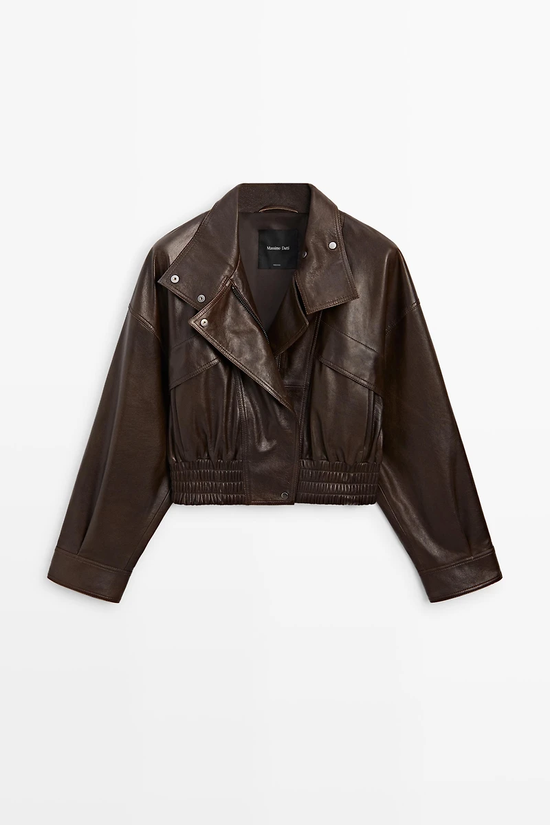 Cropped nappa leather bomber jacket