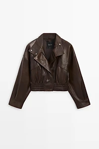 Cropped nappa leather bomber jacket