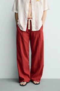 RELAXED FIT STRIPED TEXTURED PANTS