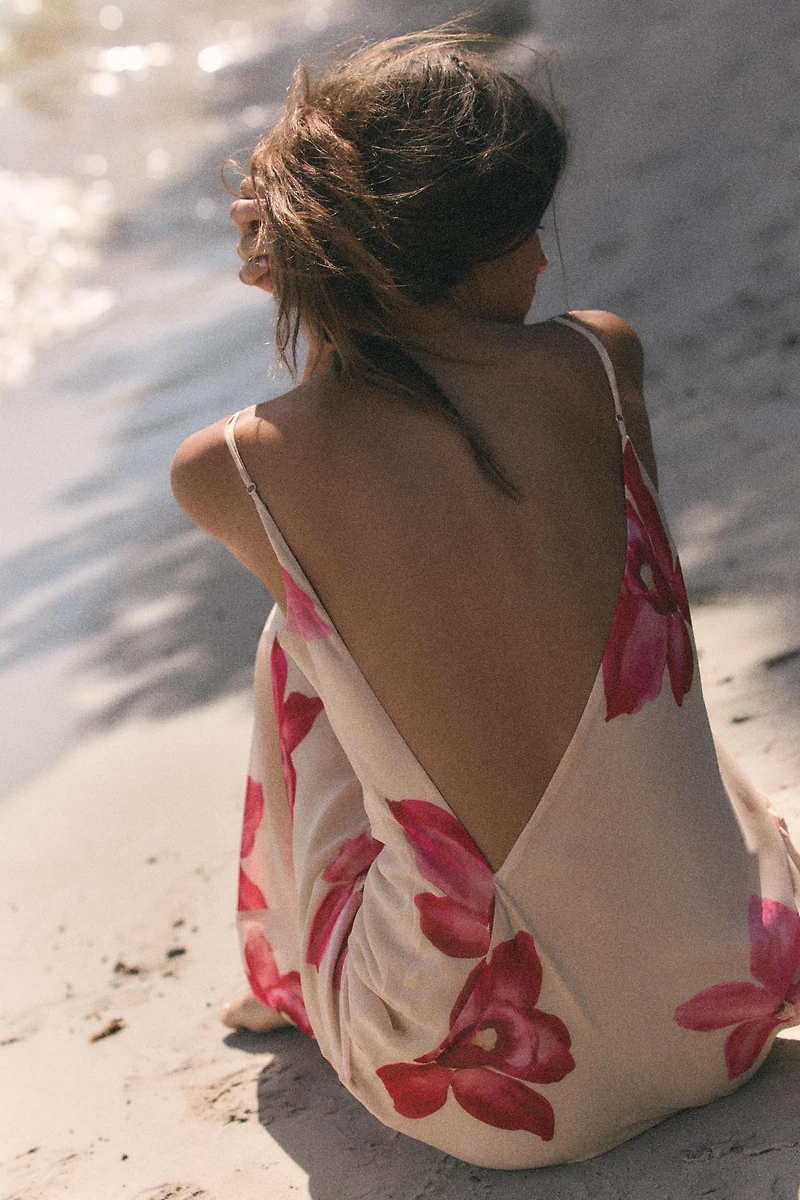 DRAPED FLORAL MIDI DRESS