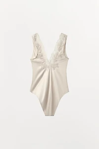 ZW COLLECTION SATIN EFFECT LACE BODYSUIT