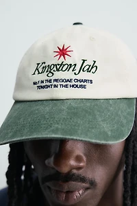WASHED CONTRAST EMBROIDERED TEXT CAP