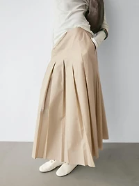 Cotton box pleat midi skirt