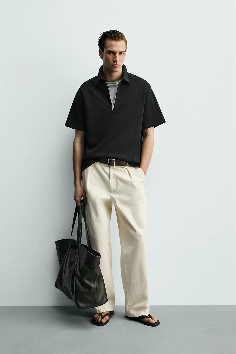 RELAXED FIT ZIP POLO SHIRT