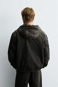 FLEECE LINED DENIM JACKET WITH HOODIE