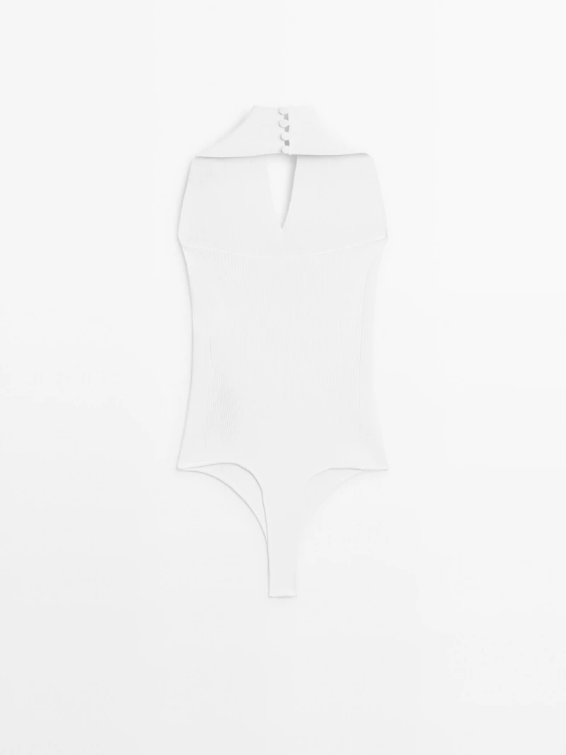 Knit halter bodysuit with V-neck - STUDIO