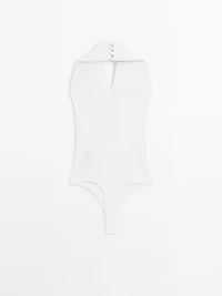 Knit halter bodysuit with V-neck - STUDIO