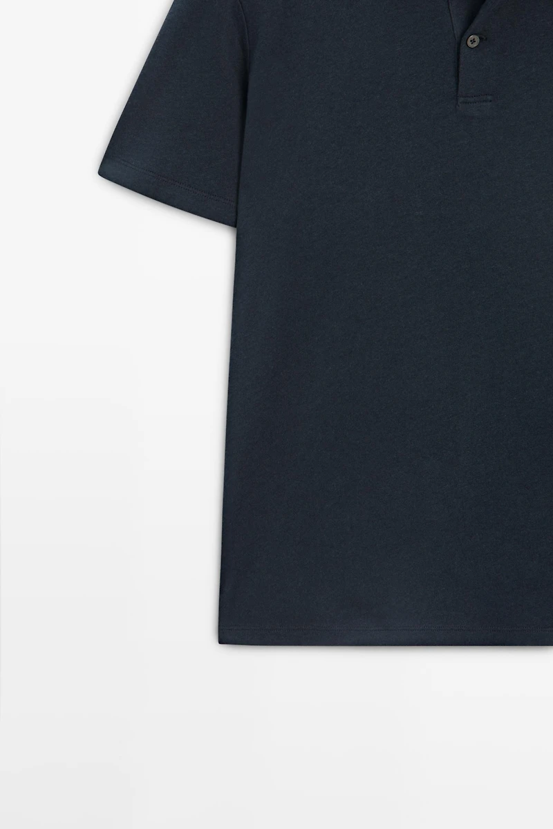 Linen and cotton short sleeve polo shirt