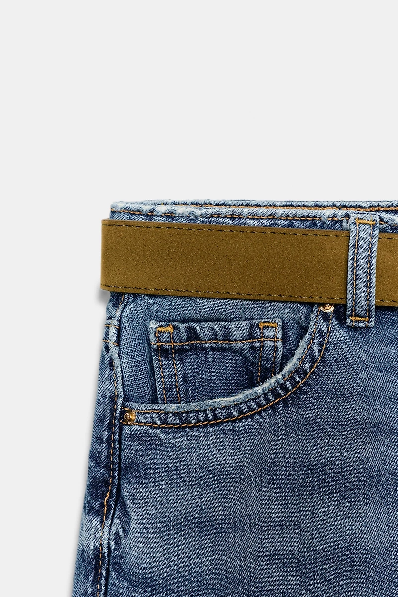 Z.08 WIDE LEG CROPPED HIGH WAIST BELTED JEANS