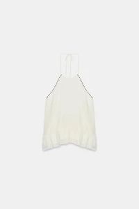 STUDDED RUFFLE HALTER TOP
