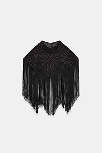 BEADED FRINGE TULLE TOP