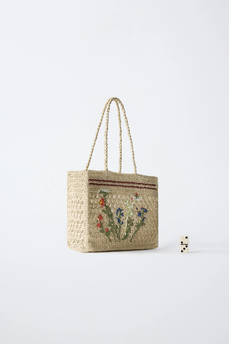 FLORAL RAFFIA SHOPPER