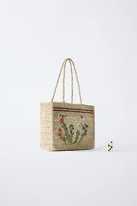 FLORAL RAFFIA SHOPPER