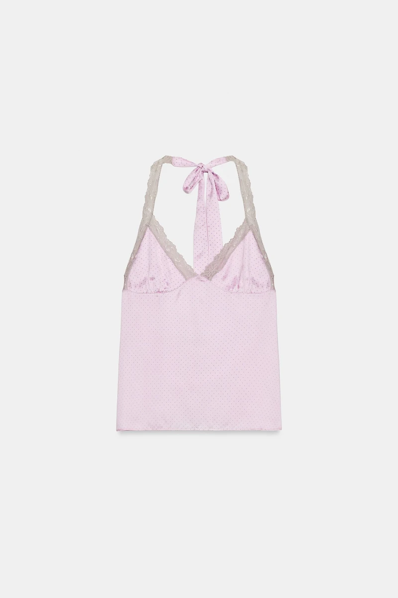 POLKA DOT LACE HALTER TOP