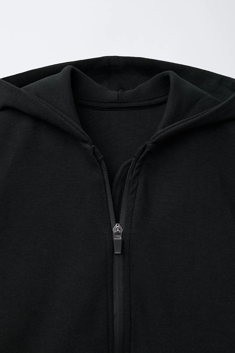 LOGO HOODED INTERLOCK ZIP-UP SWEATSHIRT