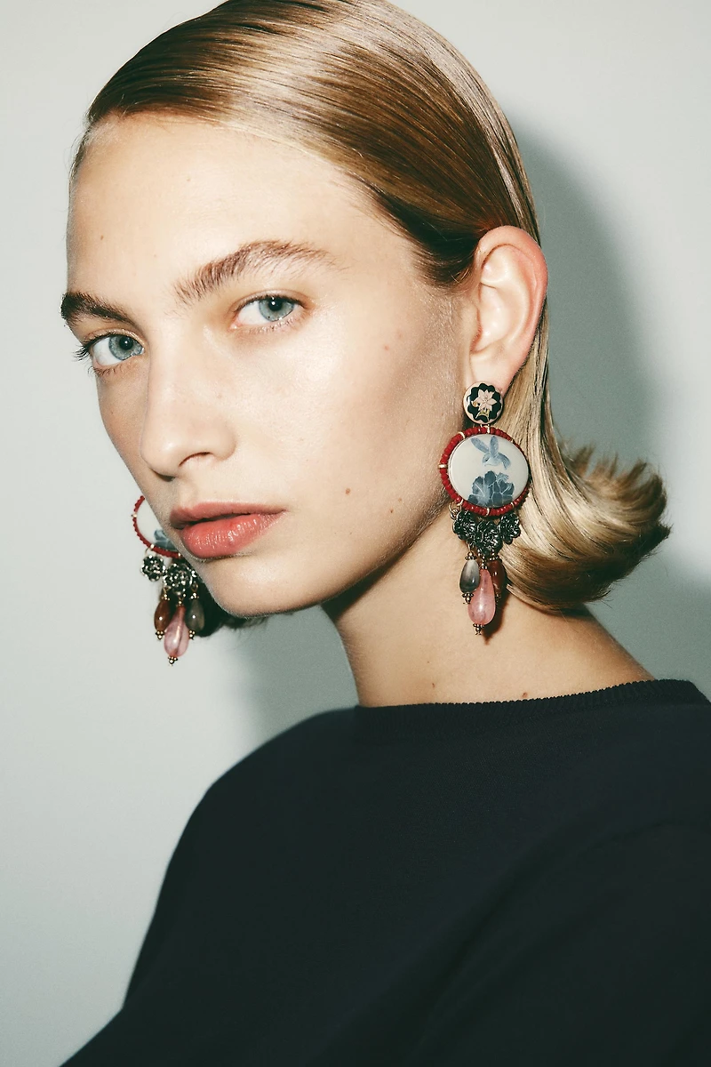 RESIN STONE CHARM EARRINGS