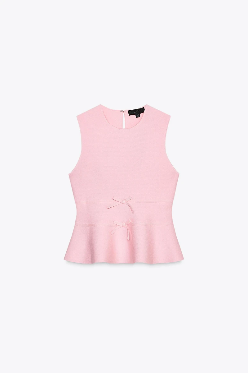 TIE-DETAIL PEPLUM KNIT TOP
