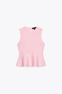 TIE-DETAIL PEPLUM KNIT TOP