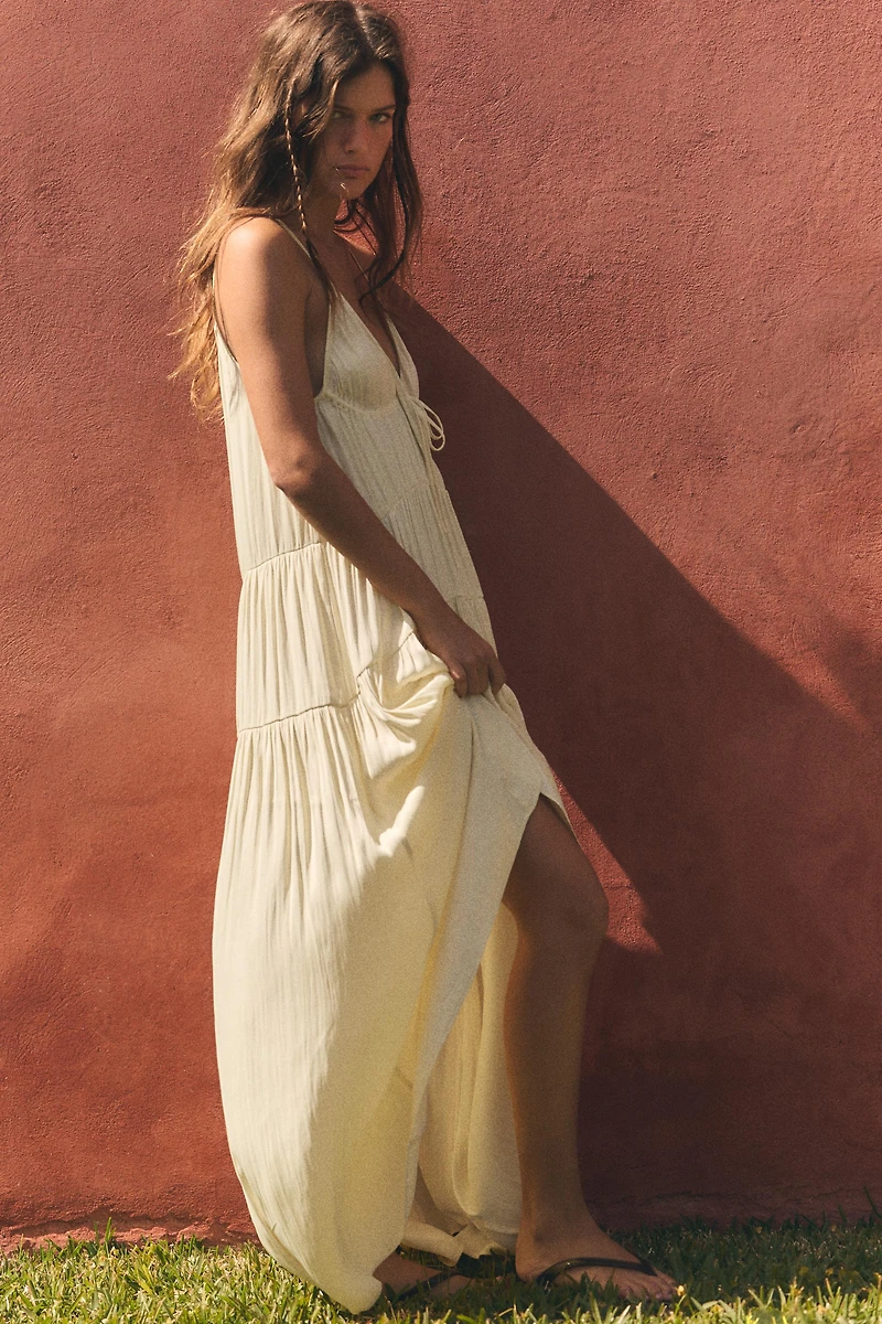 LONG RUCHED SATIN DRESS