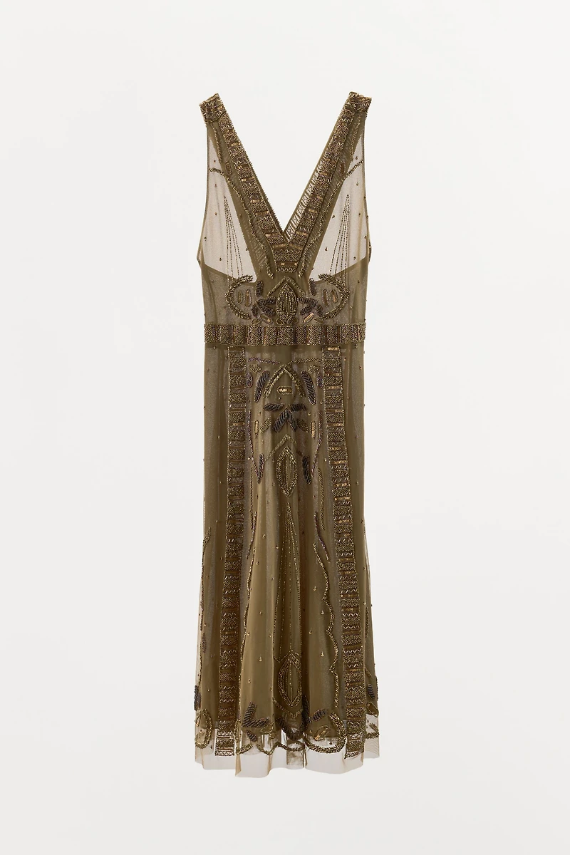 EMBROIDERED BEADED TULLE DRESS