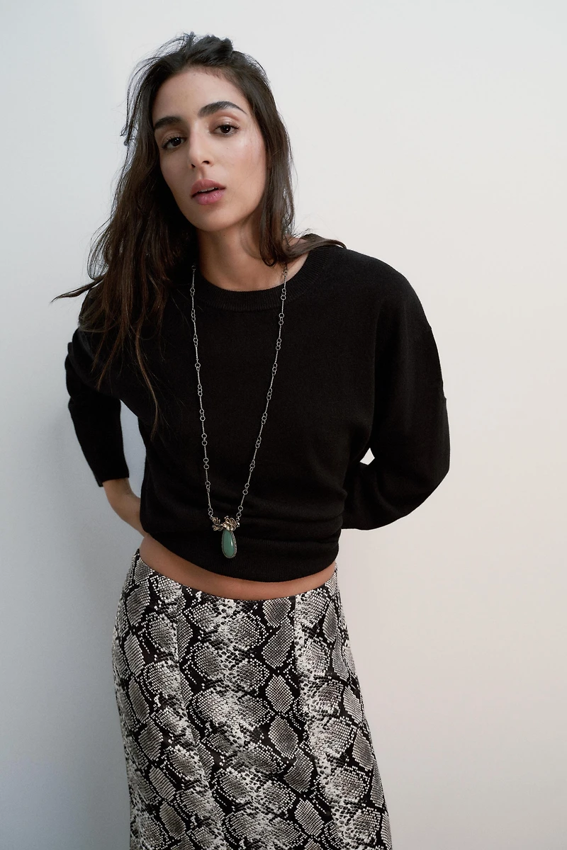 ANIMAL PRINT SATIN MIDI SKIRT