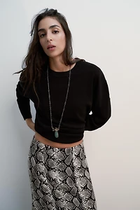 ANIMAL PRINT SATIN MIDI SKIRT