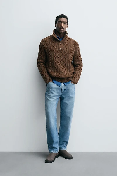 CABLE KNIT HENLEY SWEATER