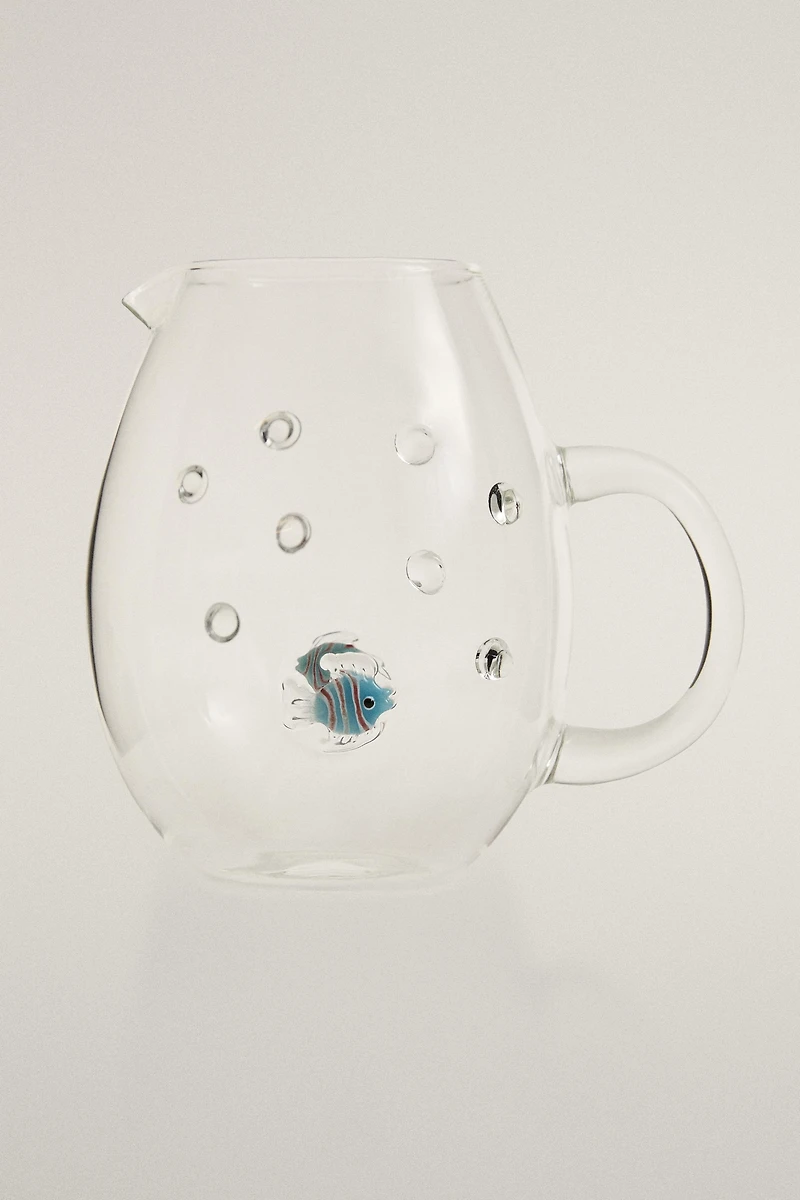 FISH AND BUBBLE BOROSILICATE GLASS PITCHER