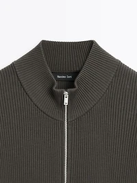 Cotton zip-up knit cardigan