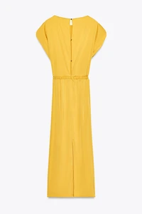 BELTED SATIN EFFECT MIDI DRESS