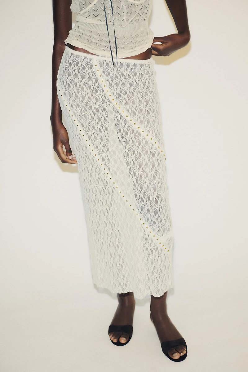 JUPE MIDI DENTELLE CLOUS