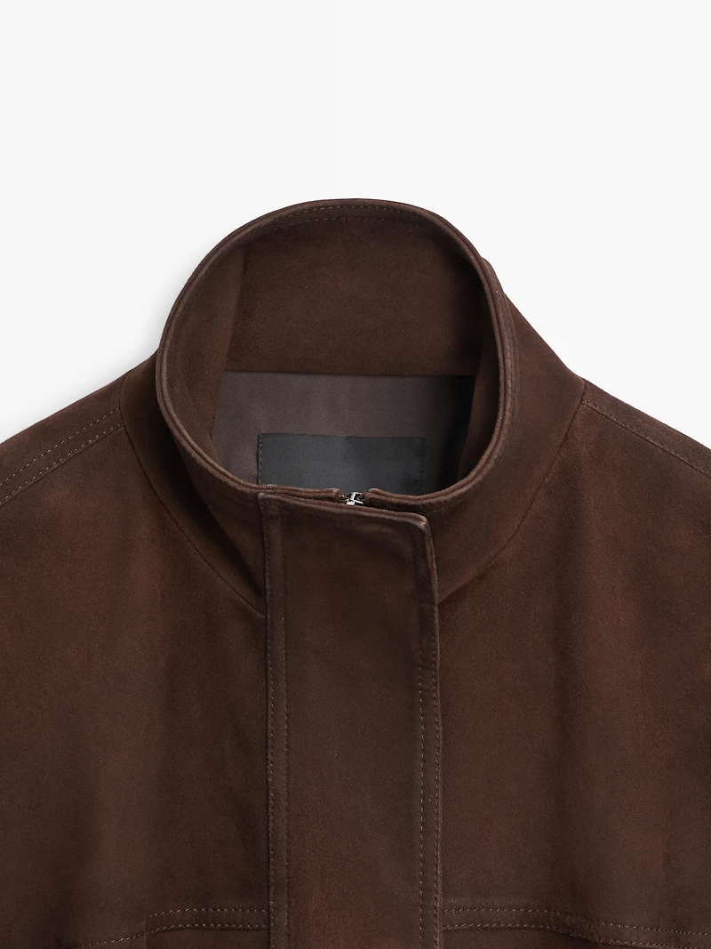 Blouson bomber en cuir effet daim