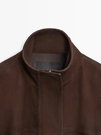 Blouson bomber en cuir effet daim
