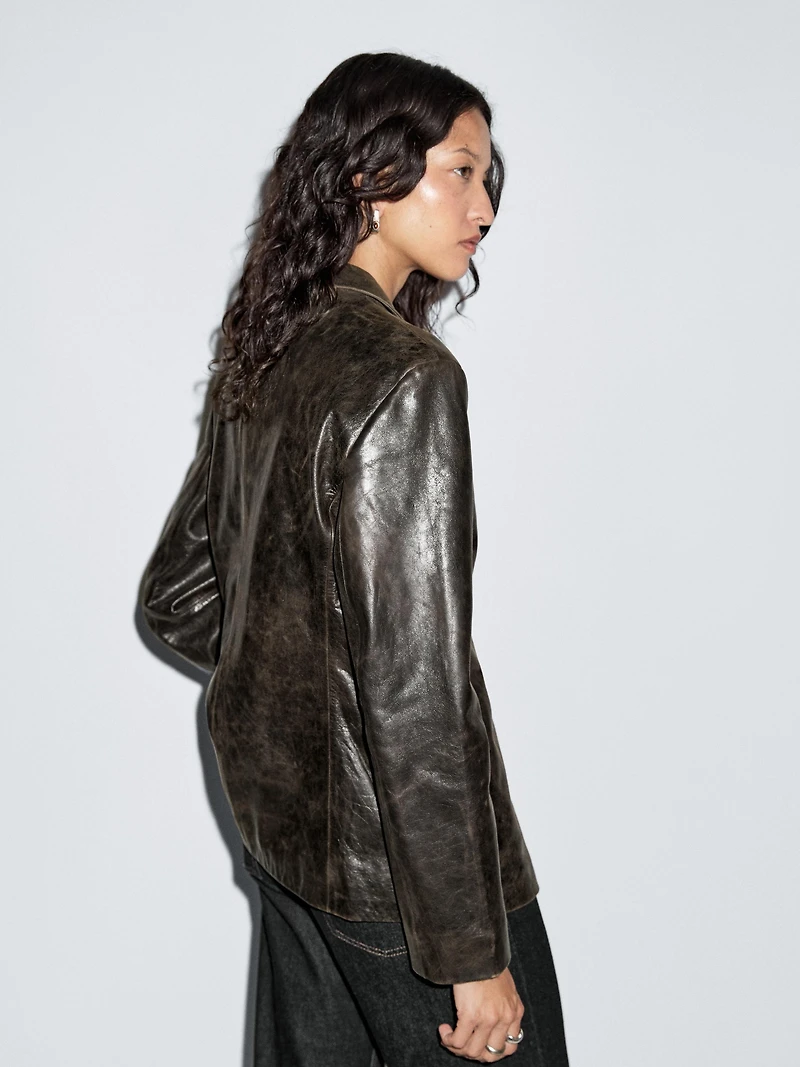 Nappa leather blazer with distressed finish