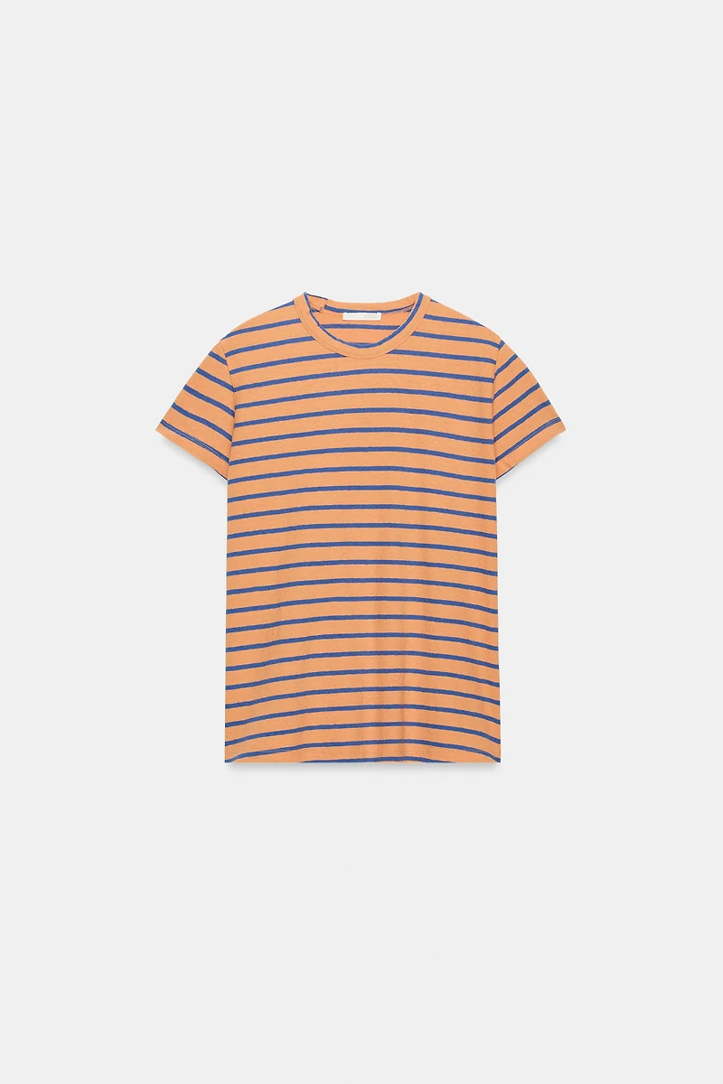 COTTON AND LINEN STRIPED T-SHIRT